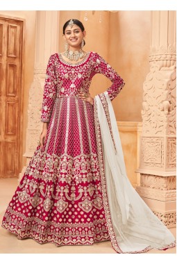 Orange Art Silk Embroidered Wedding Salwar Kameez