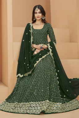 Green Faux Georgette Sequins Wedding Salwar Kameez
