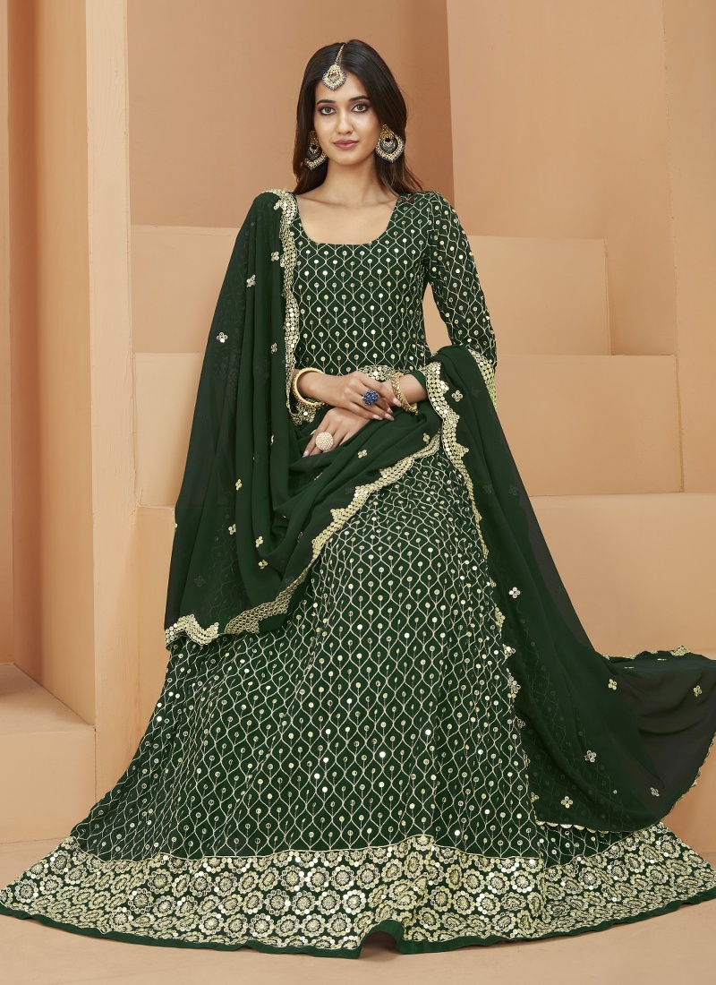 Green Faux Georgette Sequins Wedding Salwar Kameez