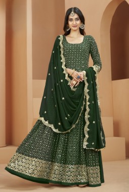 Green Faux Georgette Sequins Wedding Salwar Kameez