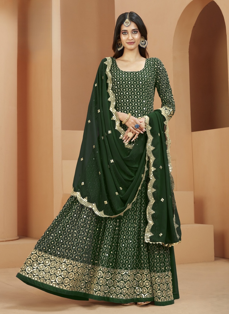 Green Faux Georgette Sequins Wedding Salwar Kameez