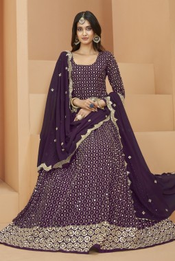 Magenta Faux Georgette Embroidered Wedding Salwar Kameez