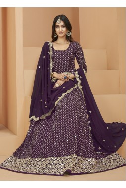 Magenta Faux Georgette Embroidered Wedding Salwar Kameez