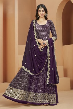 Magenta Faux Georgette Embroidered Wedding Salwar Kameez