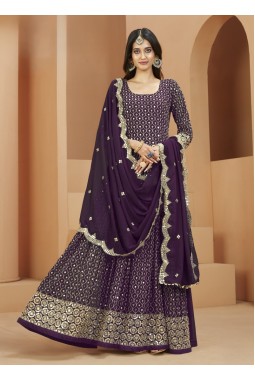 Magenta Faux Georgette Embroidered Wedding Salwar Kameez