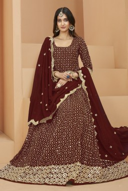 Brown Faux Georgette Sequins Wedding Salwar Kameez