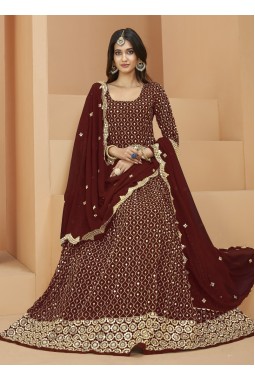 Brown Faux Georgette Sequins Wedding Salwar Kameez