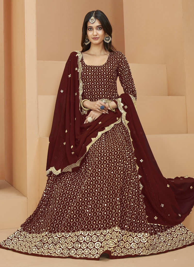 Brown Faux Georgette Sequins Wedding Salwar Kameez