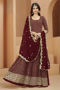 Brown Faux Georgette Sequins Wedding Salwar Kameez