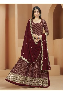 Brown Faux Georgette Sequins Wedding Salwar Kameez