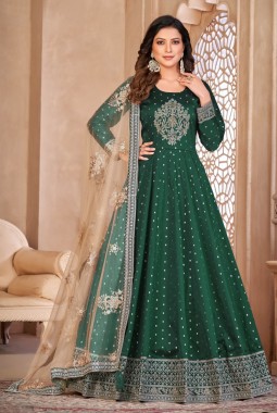 Teal Tafeta Silk Moti Work Wedding Salwar Kameez