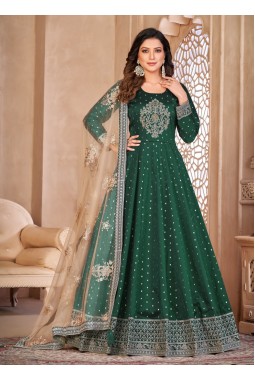 Teal Tafeta Silk Moti Work Wedding Salwar Kameez