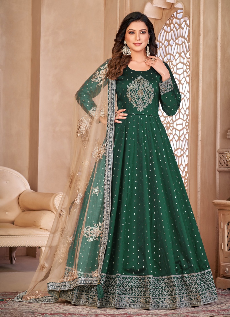 Teal Tafeta Silk Moti Work Wedding Salwar Kameez