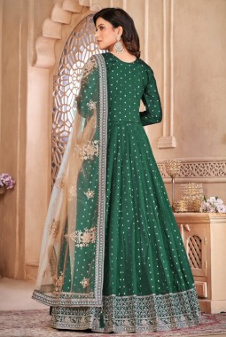 Teal Tafeta Silk Moti Work Wedding Salwar Kameez