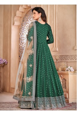 Teal Tafeta Silk Moti Work Wedding Salwar Kameez