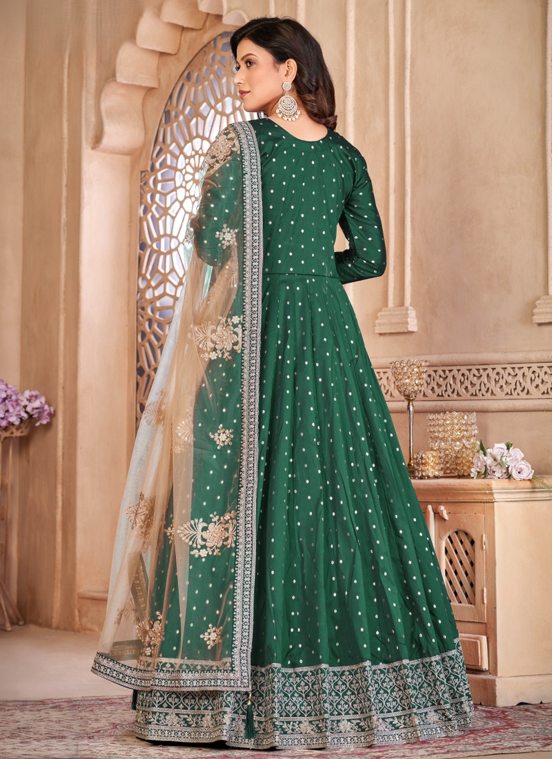 Teal Tafeta Silk Moti Work Wedding Salwar Kameez