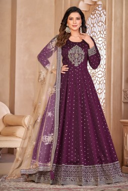 Magenta Tafeta Silk Sequins Embroidered Wedding Salwar Kameez
