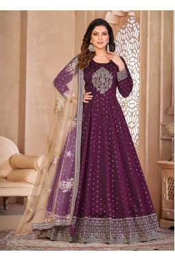 Magenta Tafeta Silk Sequins Embroidered Wedding Salwar Kameez