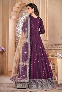 Magenta Tafeta Silk Sequins Embroidered Wedding Salwar Kameez