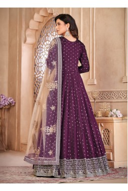 Magenta Tafeta Silk Sequins Embroidered Wedding Salwar Kameez