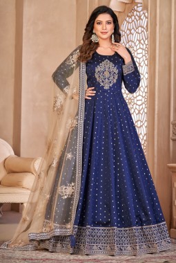 Royal Blue Tafeta Silk Stone Work Wedding Salwar Kameez
