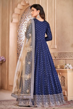 Royal Blue Tafeta Silk Stone Work Wedding Salwar Kameez