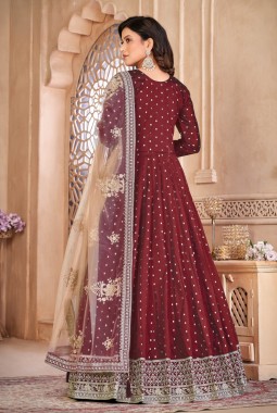 Maroon Tafeta Silk Embroidered Wedding Salwar Kameez