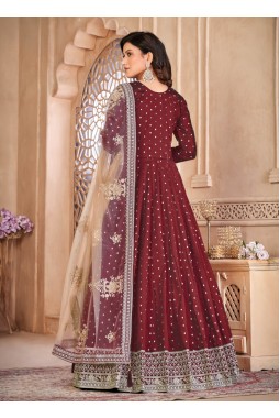 Maroon Tafeta Silk Embroidered Wedding Salwar Kameez