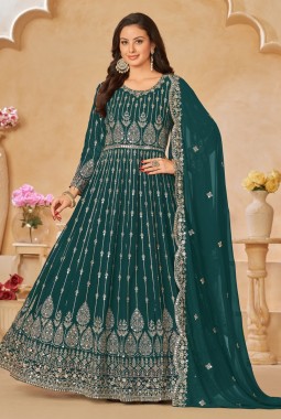 Teal Faux Georgette Sequins Wedding Salwar Kameez