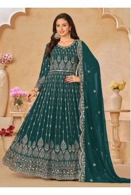 Teal Faux Georgette Sequins Wedding Salwar Kameez