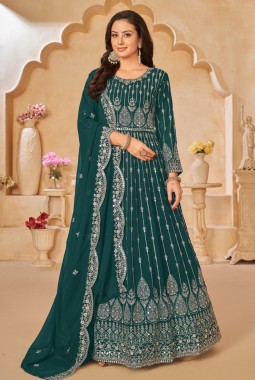 Teal Faux Georgette Sequins Wedding Salwar Kameez