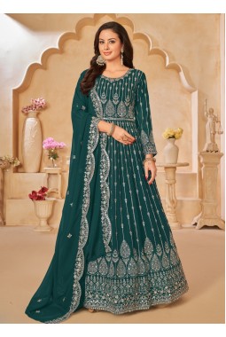 Teal Faux Georgette Sequins Wedding Salwar Kameez