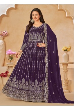 Purple Faux Georgette Sequins Embroidered Wedding Salwar Kameez