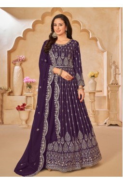 Purple Faux Georgette Sequins Embroidered Wedding Salwar Kameez