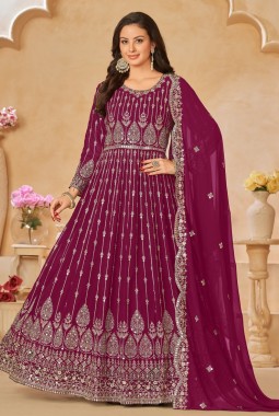 Maroon Faux Georgette Sequins Wedding Salwar Kameez