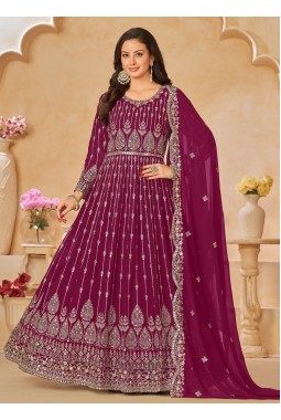 Maroon Faux Georgette Sequins Wedding Salwar Kameez