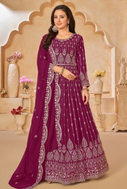 Maroon Faux Georgette Sequins Wedding Salwar Kameez