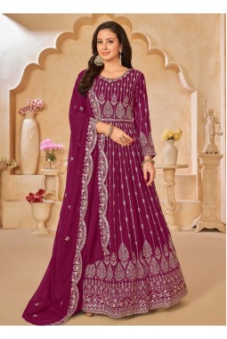 Maroon Faux Georgette Sequins Wedding Salwar Kameez