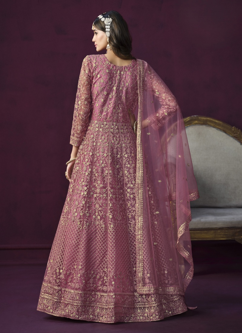 Pink Net Sequins Wedding Salwar Kameez