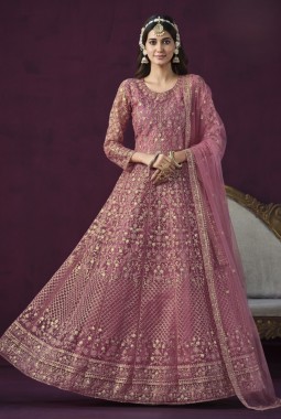 Pink Net Sequins Wedding Salwar Kameez