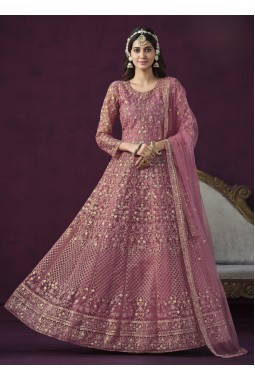 Pink Net Sequins Wedding Salwar Kameez
