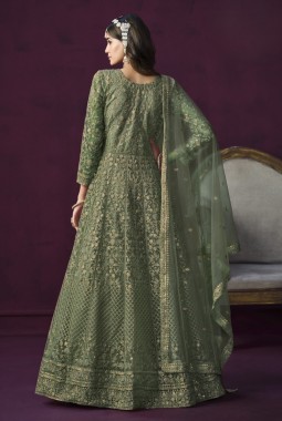Green Net Sequins Embroidered Wedding Salwar Kameez