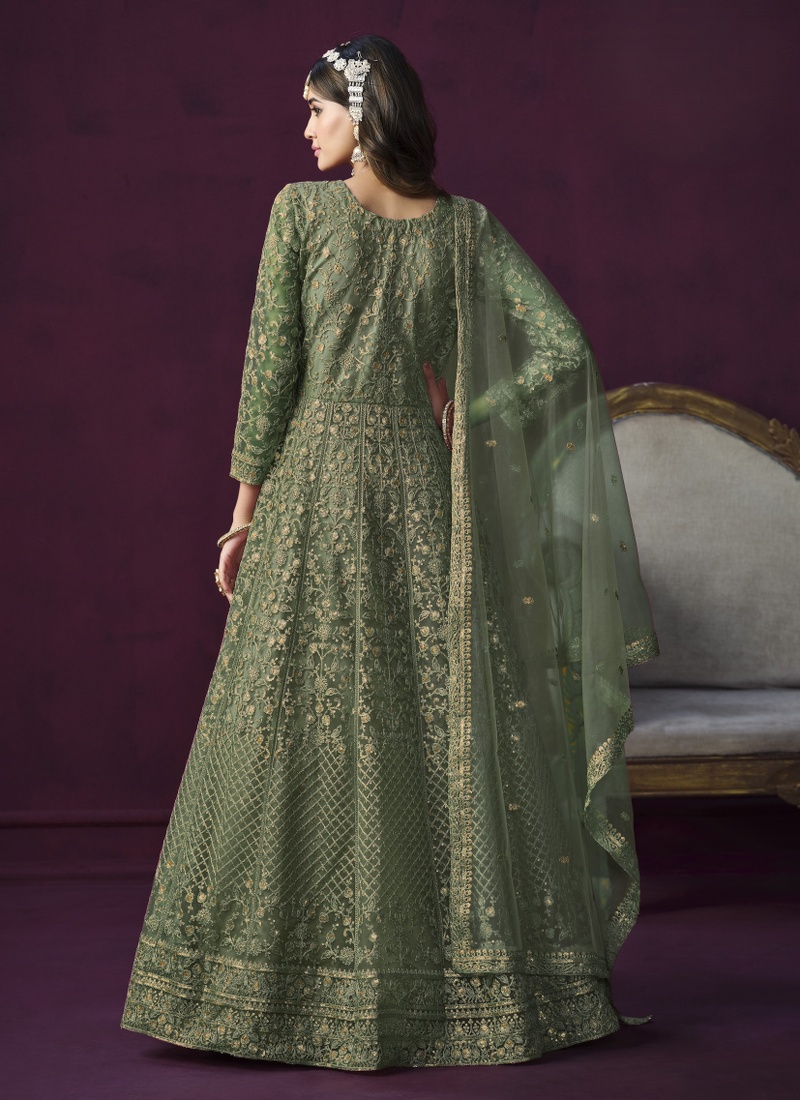 Green Net Sequins Embroidered Wedding Salwar Kameez