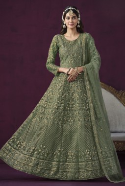 Green Net Sequins Embroidered Wedding Salwar Kameez