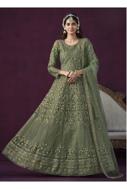 Green Net Sequins Embroidered Wedding Salwar Kameez