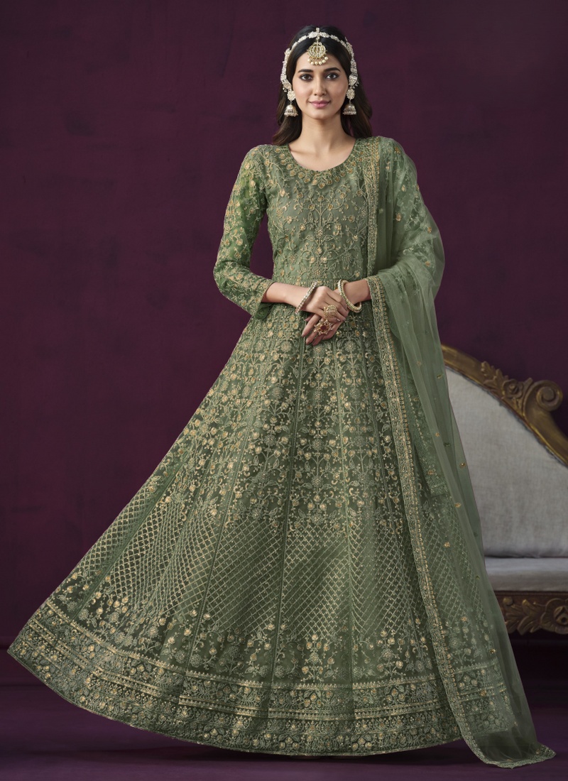 Green Net Sequins Embroidered Wedding Salwar Kameez