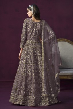 Purple Net Embroidered Wedding Salwar Kameez