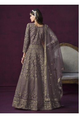 Purple Net Embroidered Wedding Salwar Kameez