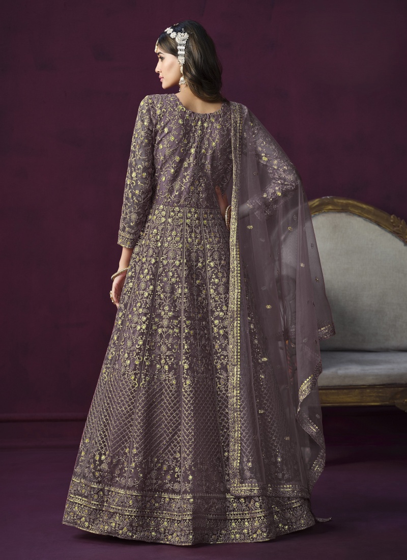 Purple Net Embroidered Wedding Salwar Kameez