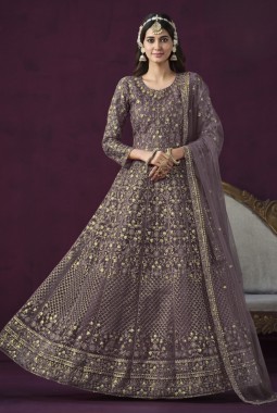 Purple Net Embroidered Wedding Salwar Kameez